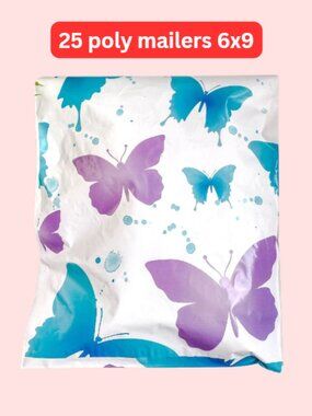 25 white purple blue butterflies polymailers 6x9